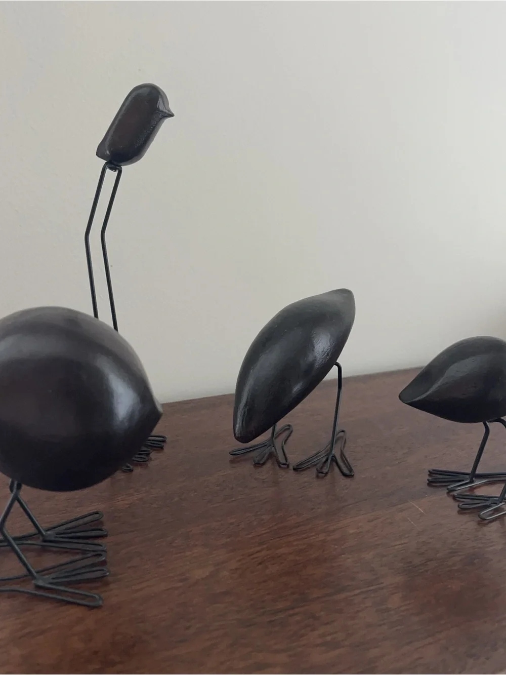 IKEA Dark Wood Bird Figures FISKELAGE Minimalist Modern Metal Legs - SET OF 4